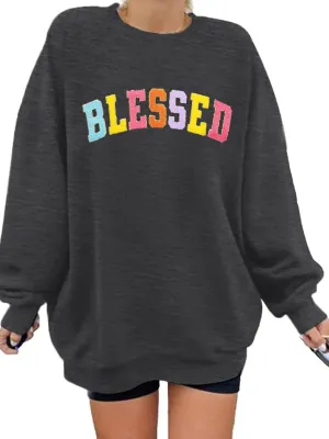 MNLYBABY Oversized Blessed Sweatshirt Women: Christian Shirt Blessed Chenille Pullover Fall Long Sleeve Tops