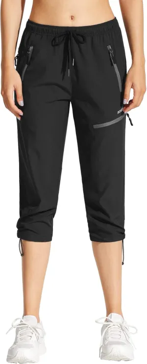 MOCOLY Women's Cargo Hiking Pants Elastic Waist Quick Dry Lightweight Outdoor Water Resistant UPF 50  Long Pants Zipper