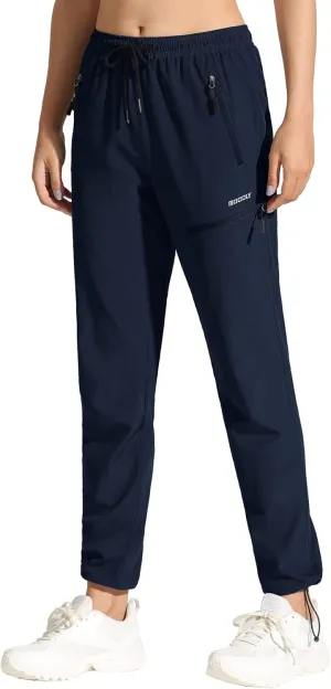 MOCOLY Women's Cargo Hiking Pants Elastic Waist Quick Dry Lightweight Outdoor Water Resistant UPF 50  Long Pants Zipper