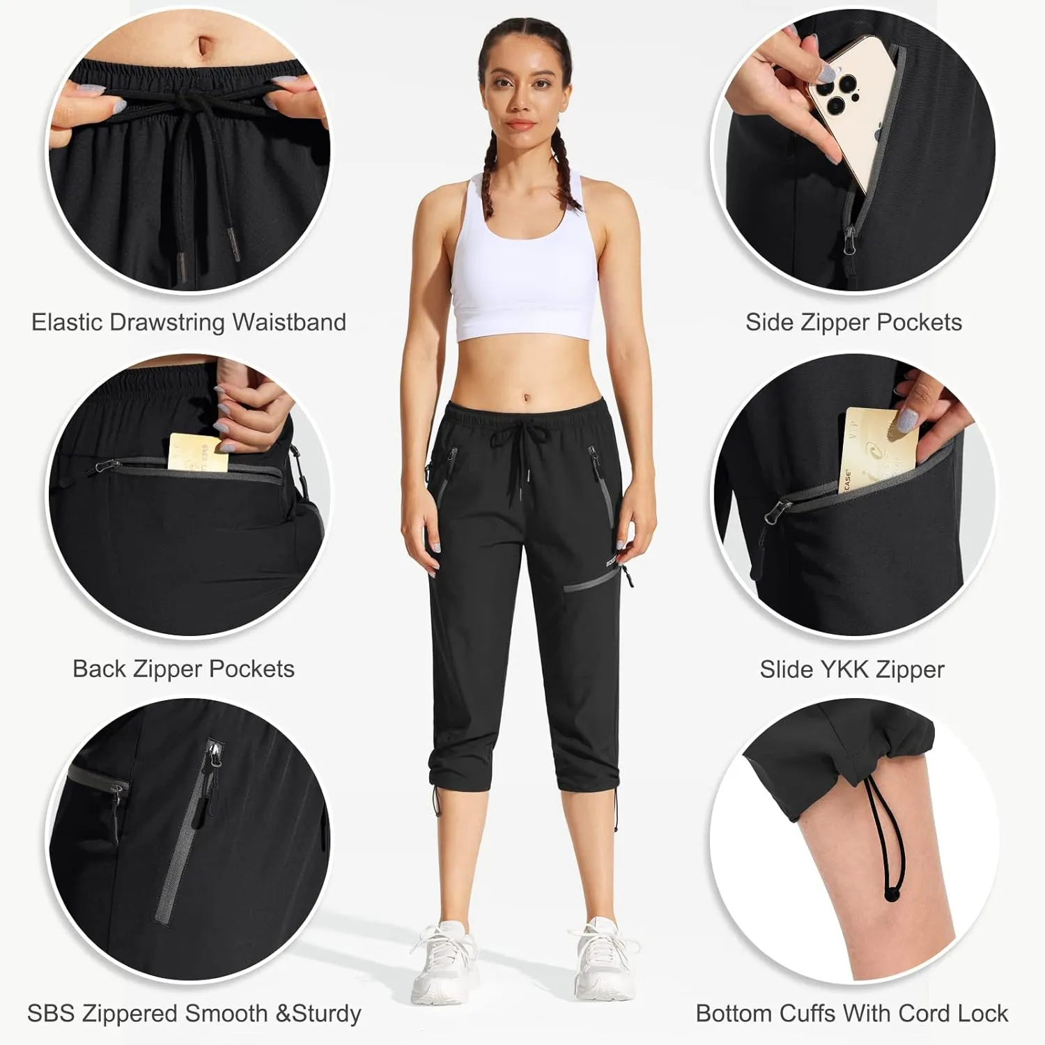 MOCOLY Women's Cargo Hiking Pants Elastic Waist Quick Dry Lightweight Outdoor Water Resistant UPF 50  Long Pants Zipper
