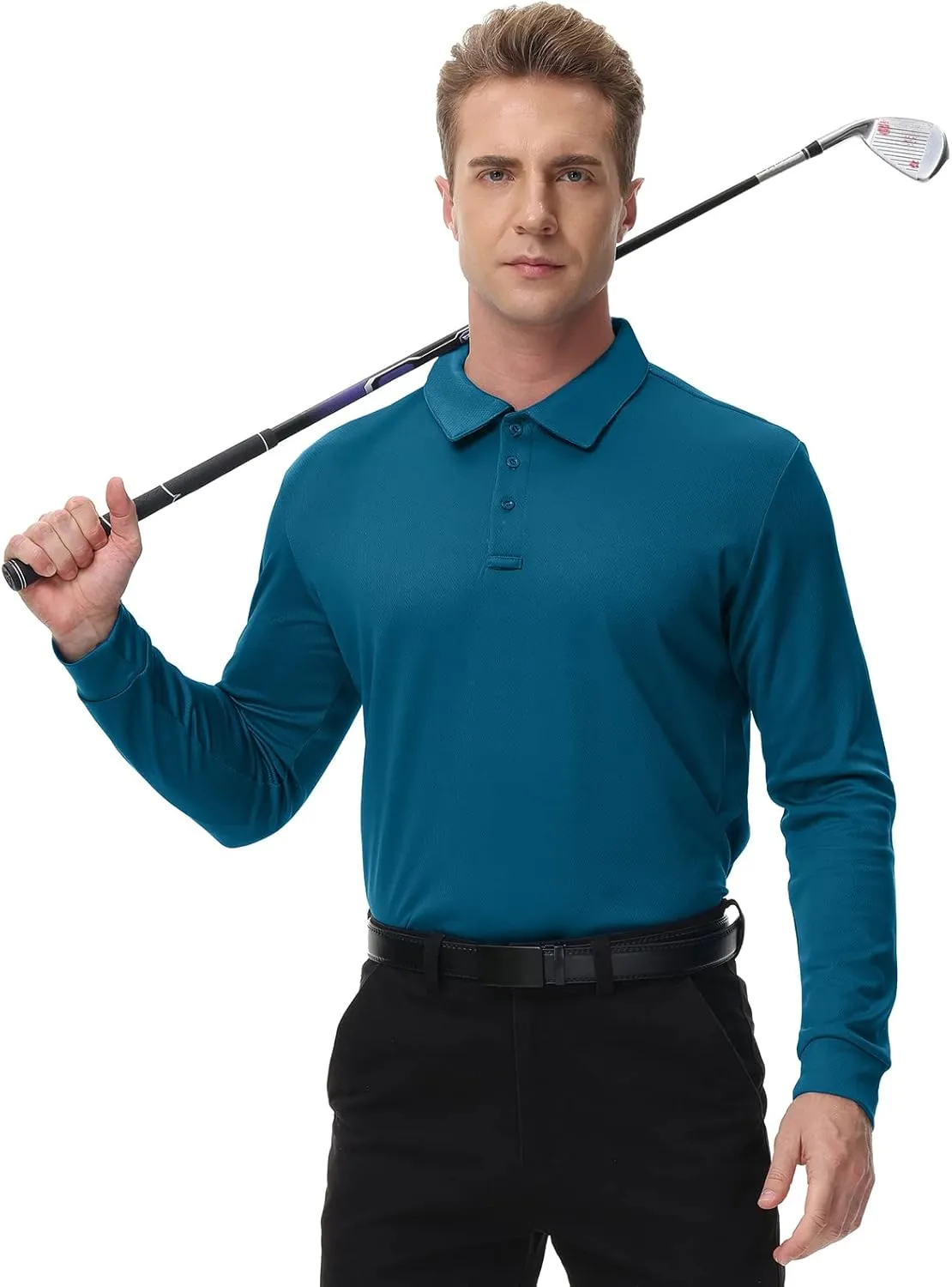 MOHEEN Men's Pique Polo Shirts Dry Fit UPF 50  Long Sleeve Golf Shirt Big and Tall M-6XL