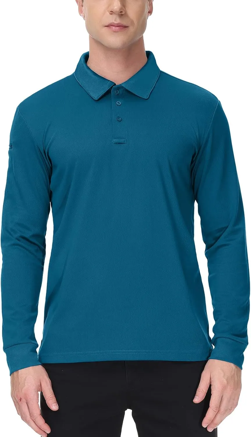 MOHEEN Men's Pique Polo Shirts Dry Fit UPF 50  Long Sleeve Golf Shirt Big and Tall M-6XL