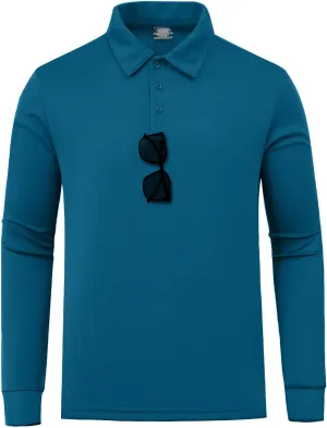 MOHEEN Men's Pique Polo Shirts Dry Fit UPF 50  Long Sleeve Golf Shirt Big and Tall M-6XL