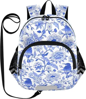 Monochrome Blue Chinoiserie Little Kid Toddler Backpack Baby Boys Girls Kindergarten Pre School Bags Cute Cartoon Backpacks for children