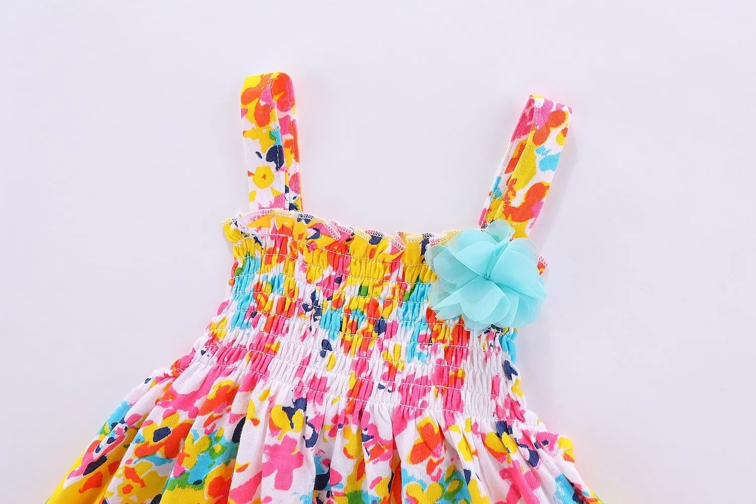 Mud Kingdom Fashion Smocked Little Girls Slip Sundress Cute Printing Cotton Summer
