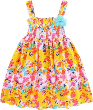Mud Kingdom Fashion Smocked Little Girls Slip Sundress Cute Printing Cotton Summer