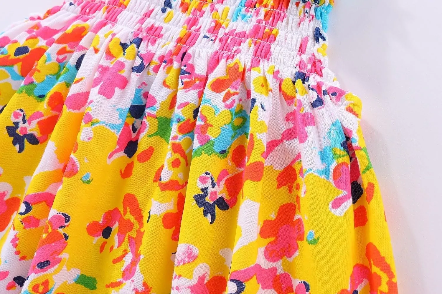 Mud Kingdom Fashion Smocked Little Girls Slip Sundress Cute Printing Cotton Summer
