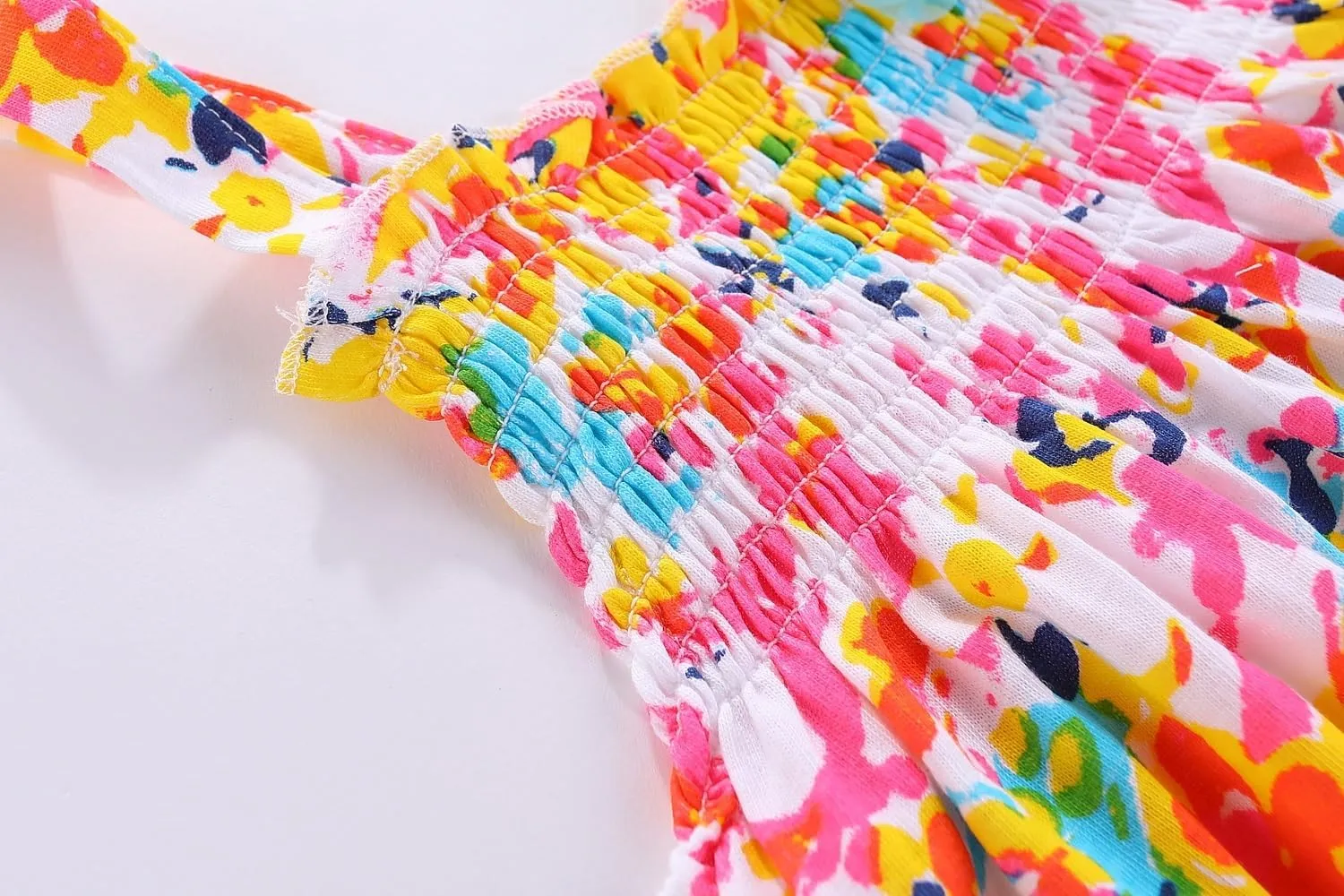 Mud Kingdom Fashion Smocked Little Girls Slip Sundress Cute Printing Cotton Summer