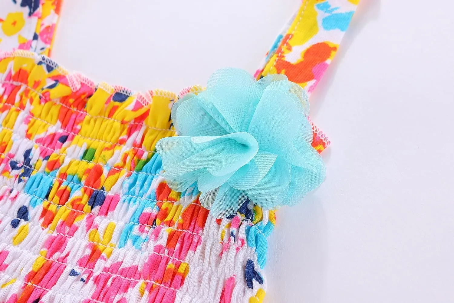 Mud Kingdom Fashion Smocked Little Girls Slip Sundress Cute Printing Cotton Summer