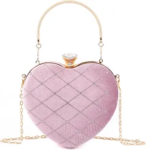 Naimo Womens Heart Bag Rhinestone Evening Bag Tote Handbag Wedding Cocktail Party Clutch Chain Purse