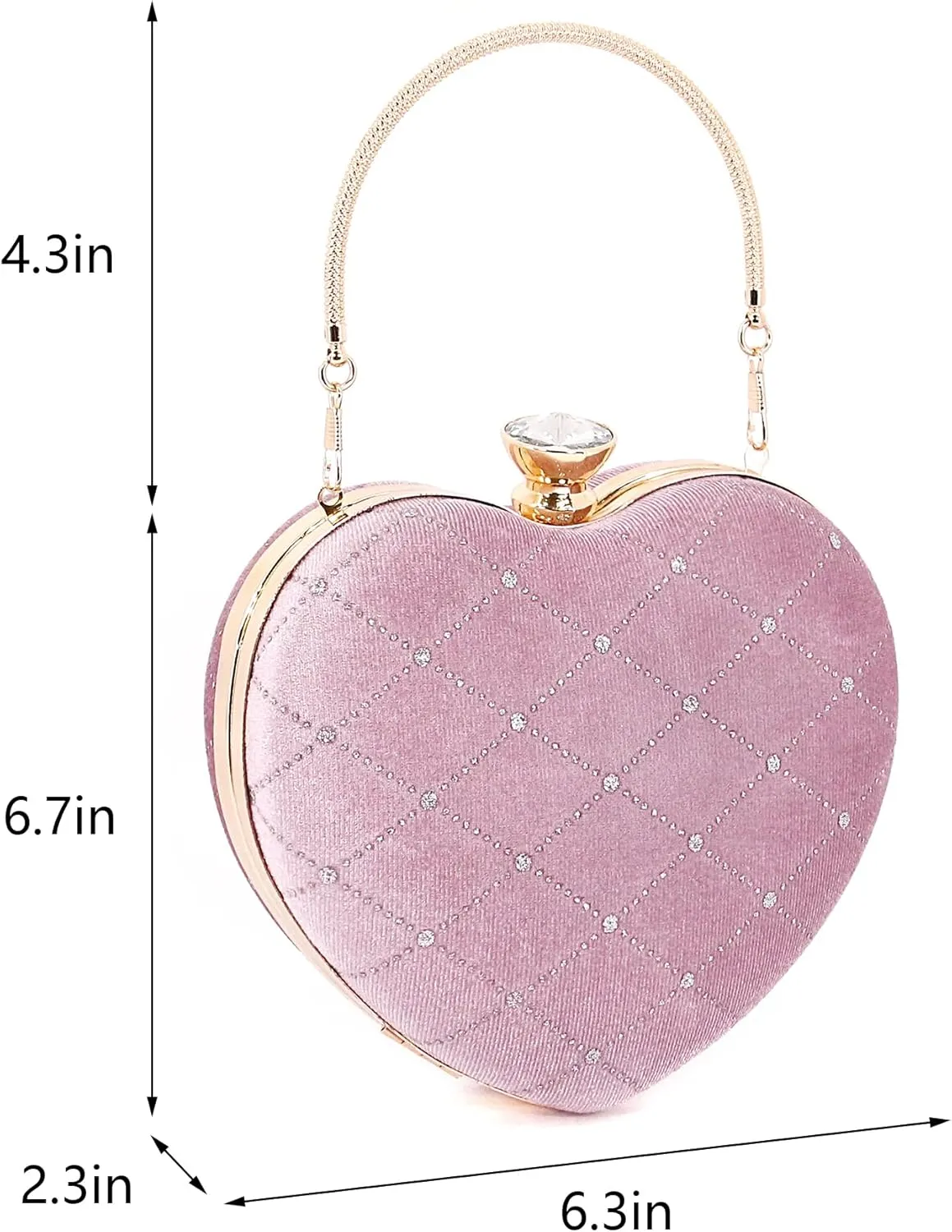 Naimo Womens Heart Bag Rhinestone Evening Bag Tote Handbag Wedding Cocktail Party Clutch Chain Purse