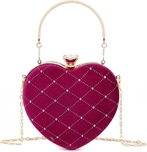 Naimo Womens Heart Bag Rhinestone Evening Bag Tote Handbag Wedding Cocktail Party Clutch Chain Purse