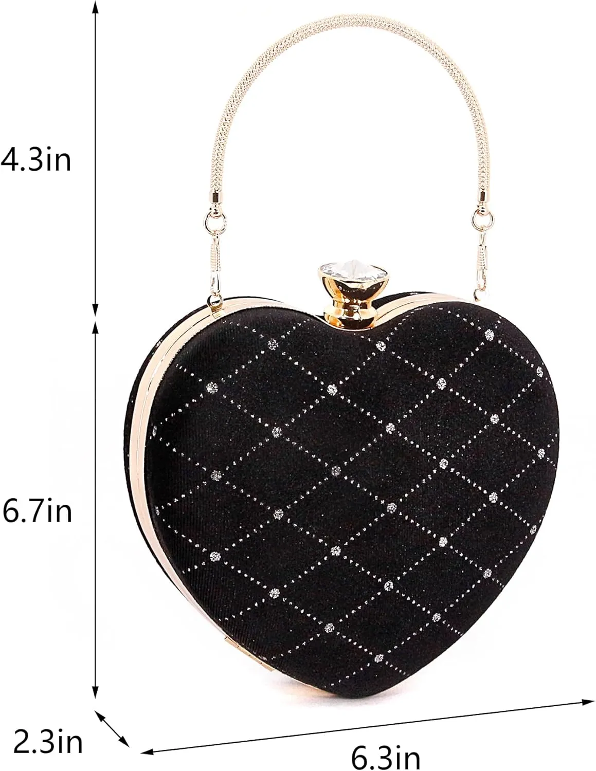 Naimo Womens Heart Bag Rhinestone Evening Bag Tote Handbag Wedding Cocktail Party Clutch Chain Purse