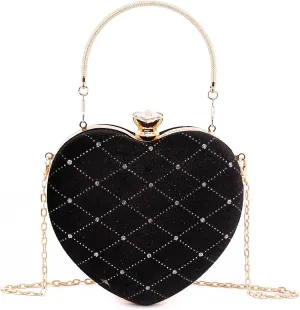 Naimo Womens Heart Bag Rhinestone Evening Bag Tote Handbag Wedding Cocktail Party Clutch Chain Purse