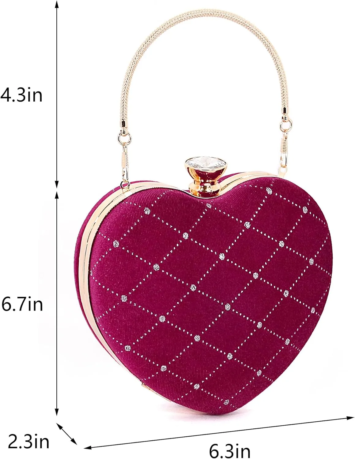Naimo Womens Heart Bag Rhinestone Evening Bag Tote Handbag Wedding Cocktail Party Clutch Chain Purse
