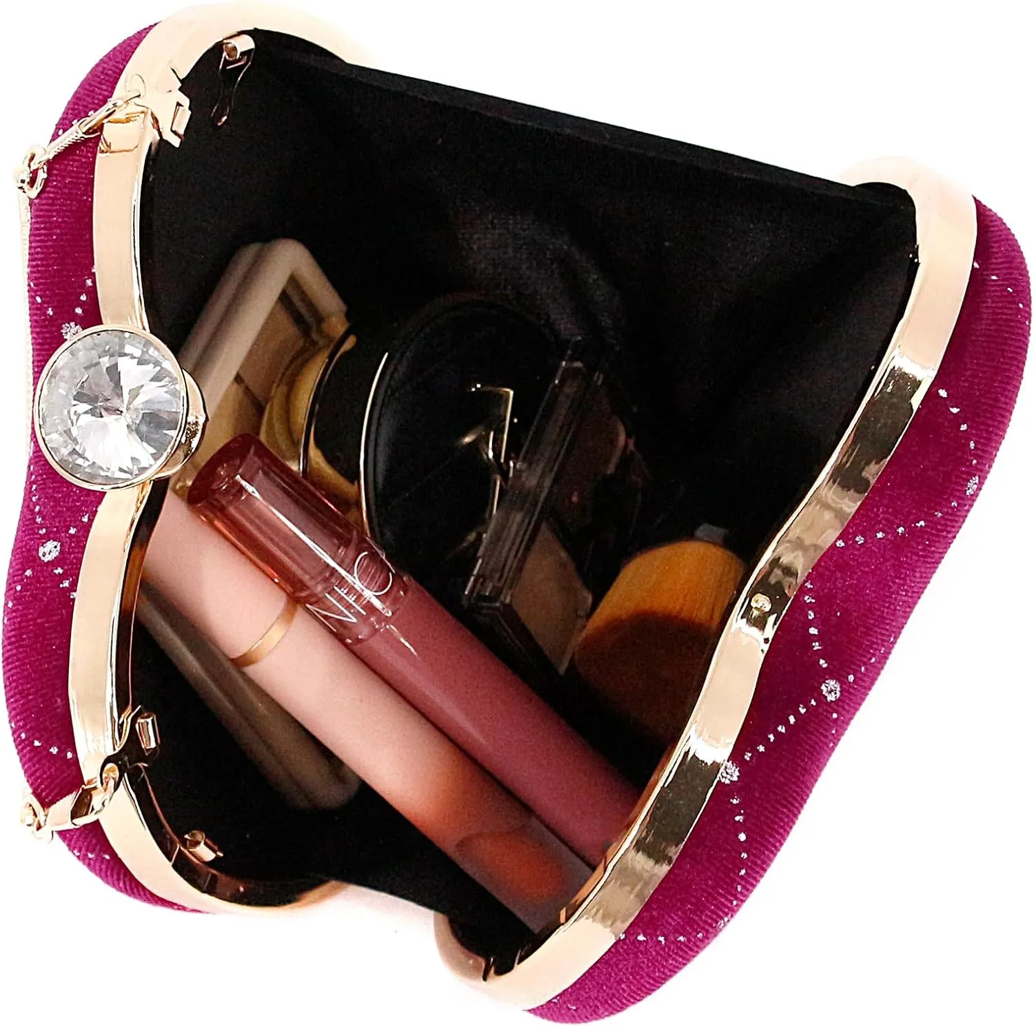 Naimo Womens Heart Bag Rhinestone Evening Bag Tote Handbag Wedding Cocktail Party Clutch Chain Purse