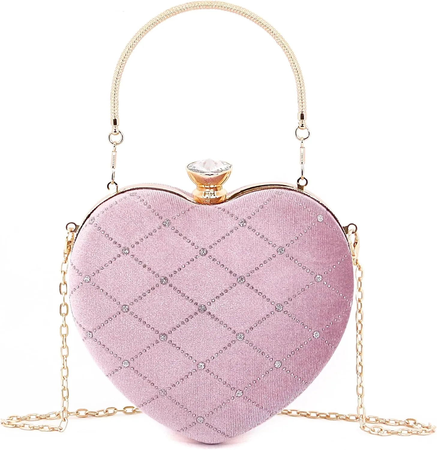 Naimo Womens Heart Bag Rhinestone Evening Bag Tote Handbag Wedding Cocktail Party Clutch Chain Purse