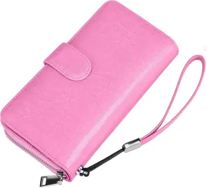 NEWHEY Purses Wallerts for Women RFID Blocking Leather Wallets Detachable Wristlet Clutch Vintage Wallet