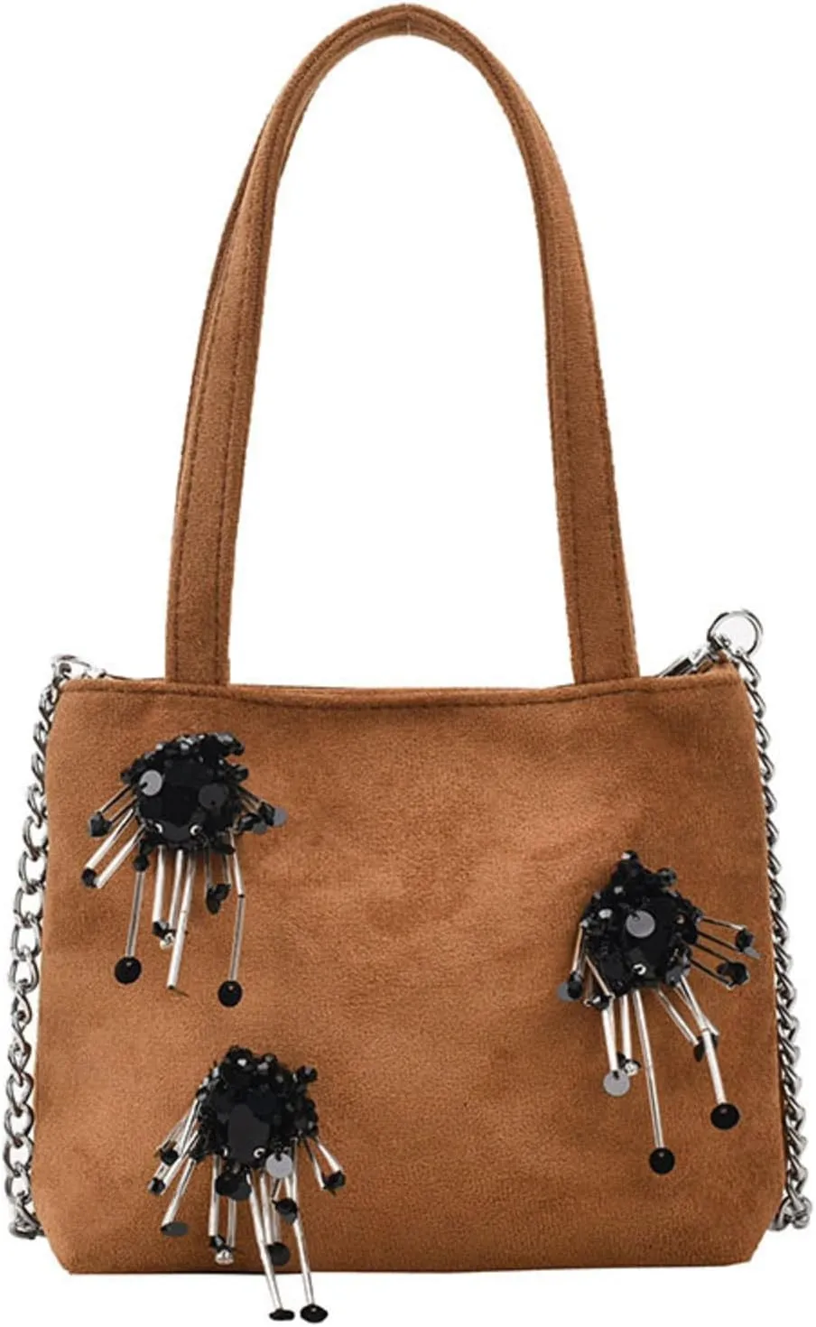 Niche Design Suede Portable Bucket Bag For Women, Handmade Beaded Three-Dimensional Tassel Shoulder Crossbody Bag
