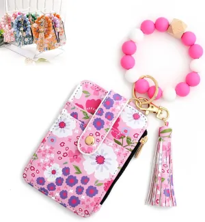 Obviouslye Women's Boho Beaded Wallet, Beaded Wallet for Women, Women Style Bead and Tassel Wristlet Keychain Wallets with Floral Fruit Pattern (A4)