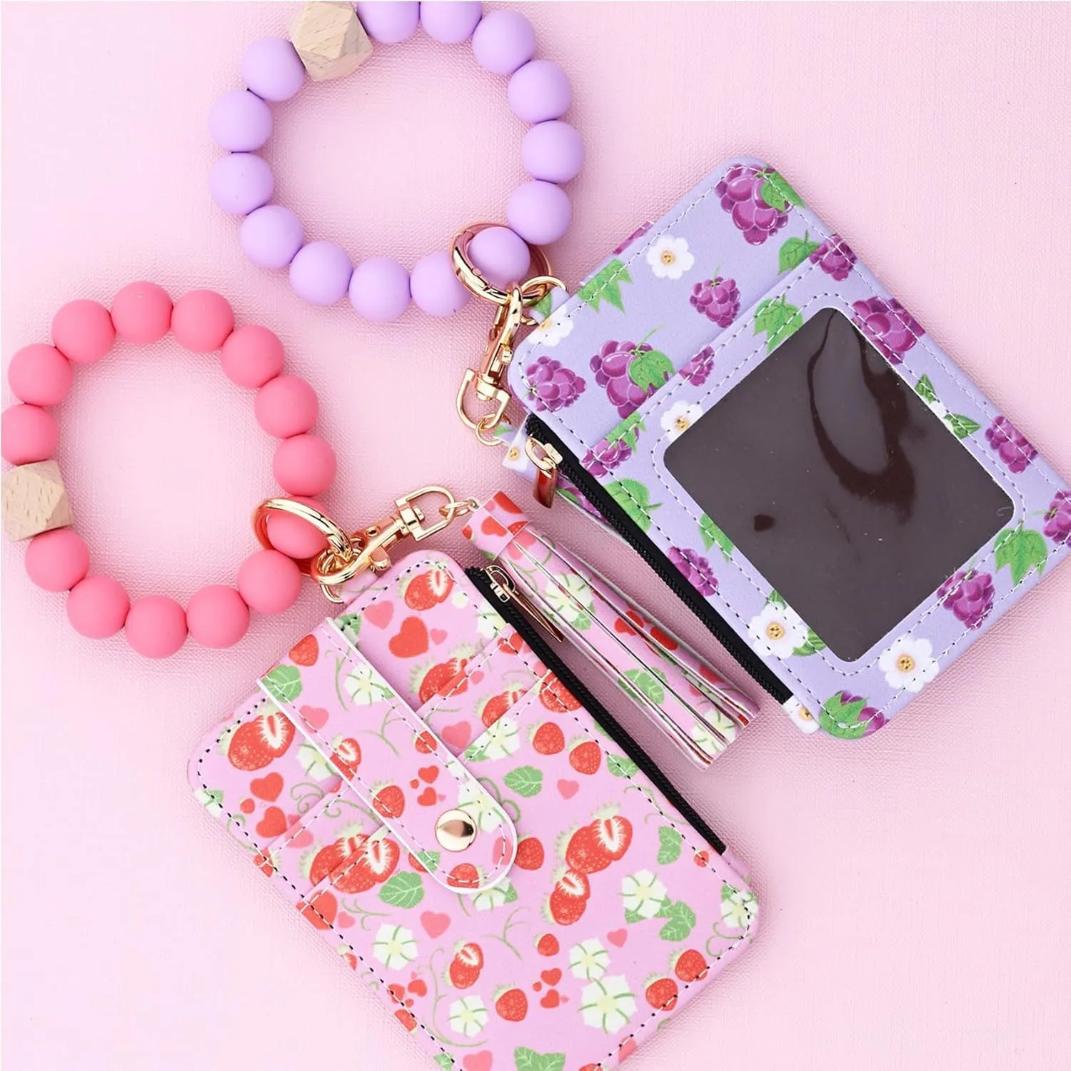 Obviouslye Women's Boho Beaded Wallet, Beaded Wallet for Women, Women Style Bead and Tassel Wristlet Keychain Wallets with Floral Fruit Pattern (A6)