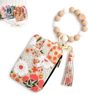 Obviouslye Women's Boho Beaded Wallet, Beaded Wallet for Women, Women Style Bead and Tassel Wristlet Keychain Wallets with Floral Fruit Pattern (A6)