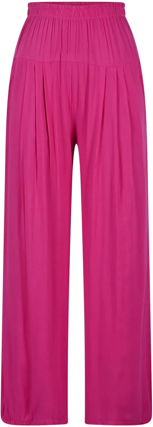 Oplxuo Cotton Linen Pants for Women Trendy Elastic Bottom Casual Comfy Baggy Harem Pants High Waist Summer Beach Trousers