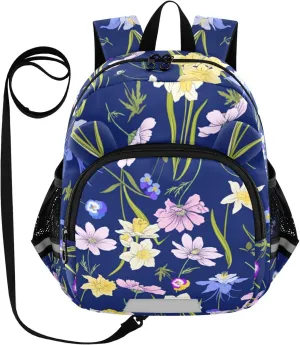 Outline Floral Dark Blue Little Kid Toddler Backpack Baby Boys Girls Kindergarten Pre School Bags Cute Cartoon Backpacks for children