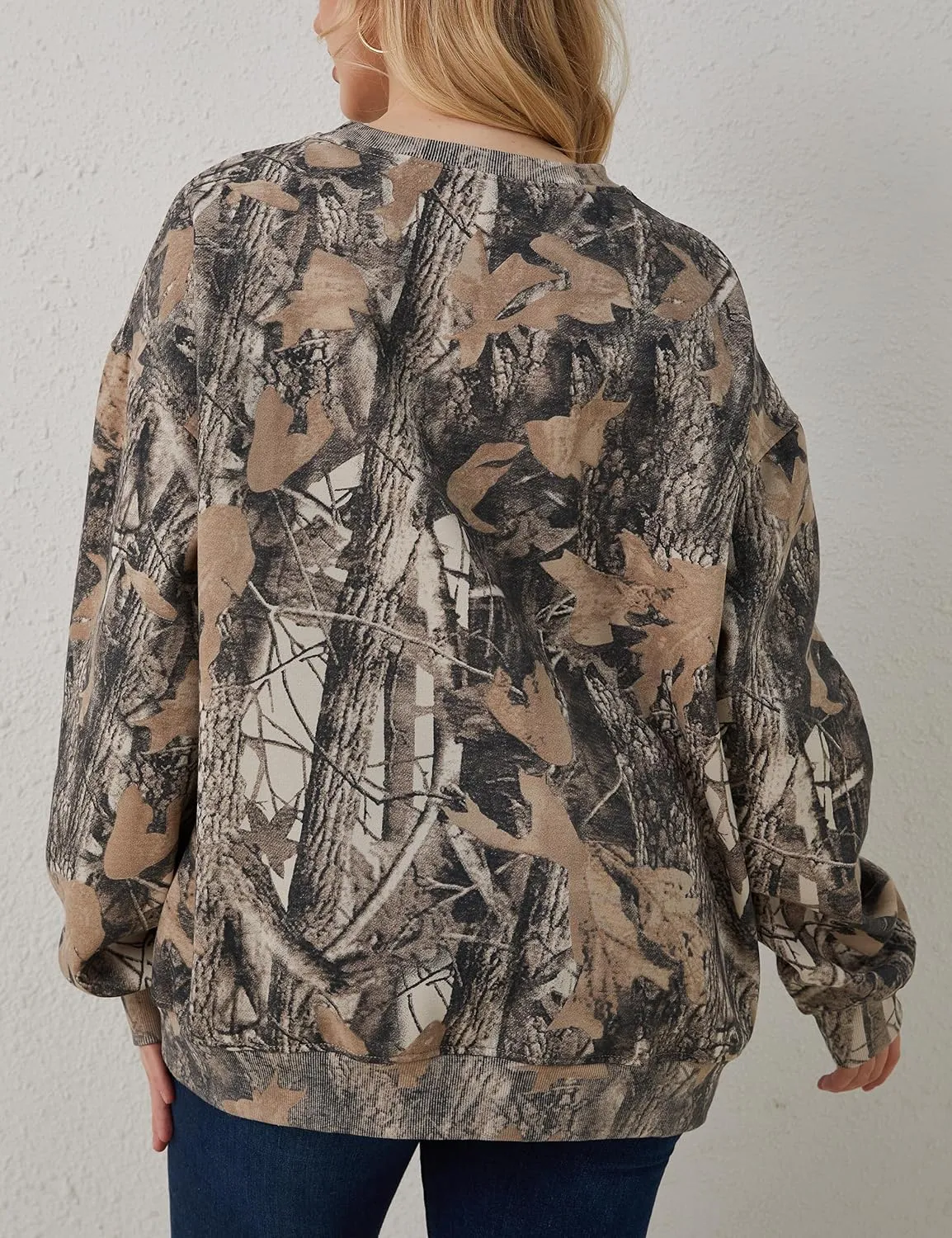 Oversized Camo Sweatshirt For Women Men Maple Leaf Camouflage Sweatshirts Hunting Camo Pullover Tops