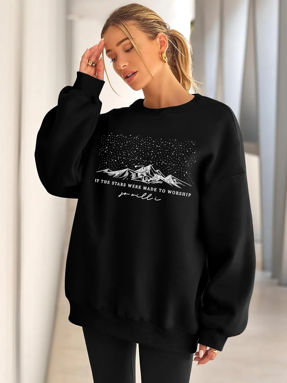 Oversized Christian Sweatshirt for Women: Bible Verse Inspirational Long Sleeve Shirt Religious Pullover Tops