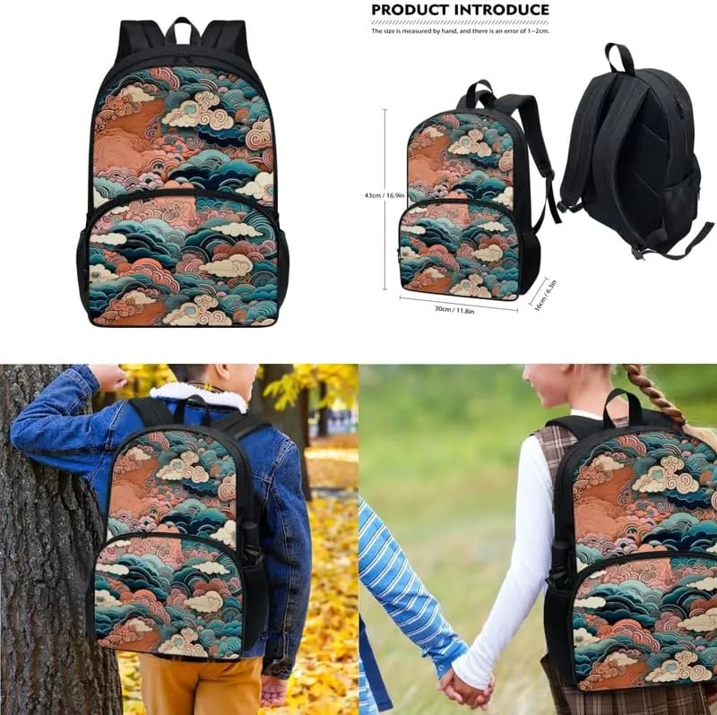 Painting-Lucky Cloud Preschool Backpack Kindergarten Elementary School Toddler Chinese Cloud Swirl Backpacks With Lunch Bag Pencil Case Set for Boys and Girls