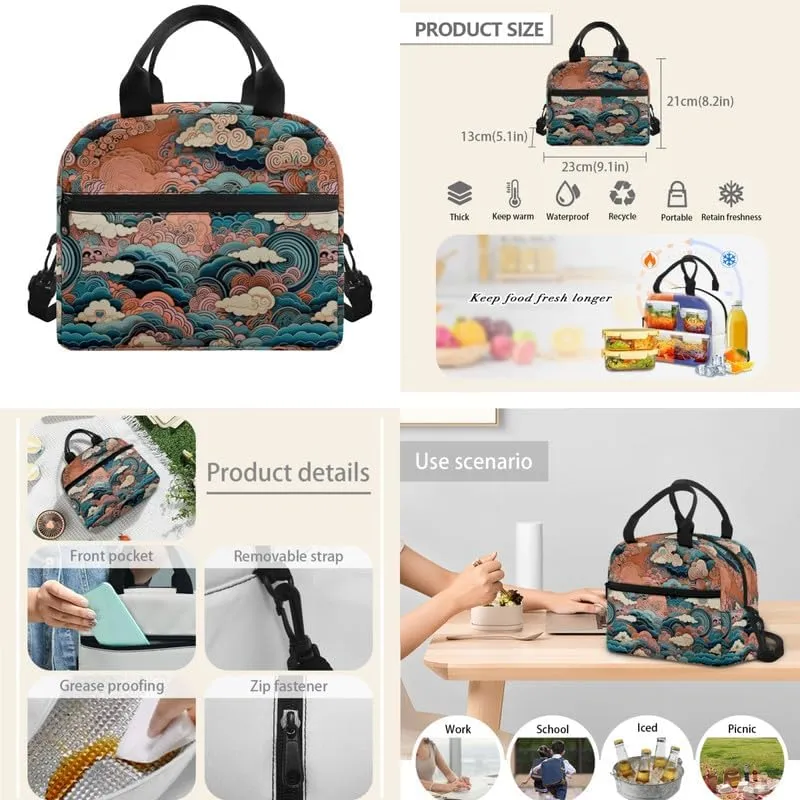 Painting-Lucky Cloud Preschool Backpack Kindergarten Elementary School Toddler Chinese Cloud Swirl Backpacks With Lunch Bag Pencil Case Set for Boys and Girls