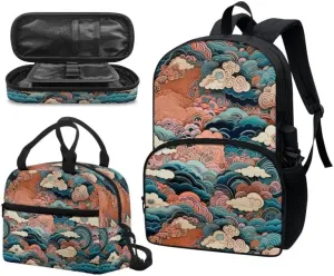 Painting-Lucky Cloud Preschool Backpack Kindergarten Elementary School Toddler Chinese Cloud Swirl Backpacks With Lunch Bag Pencil Case Set for Boys and Girls