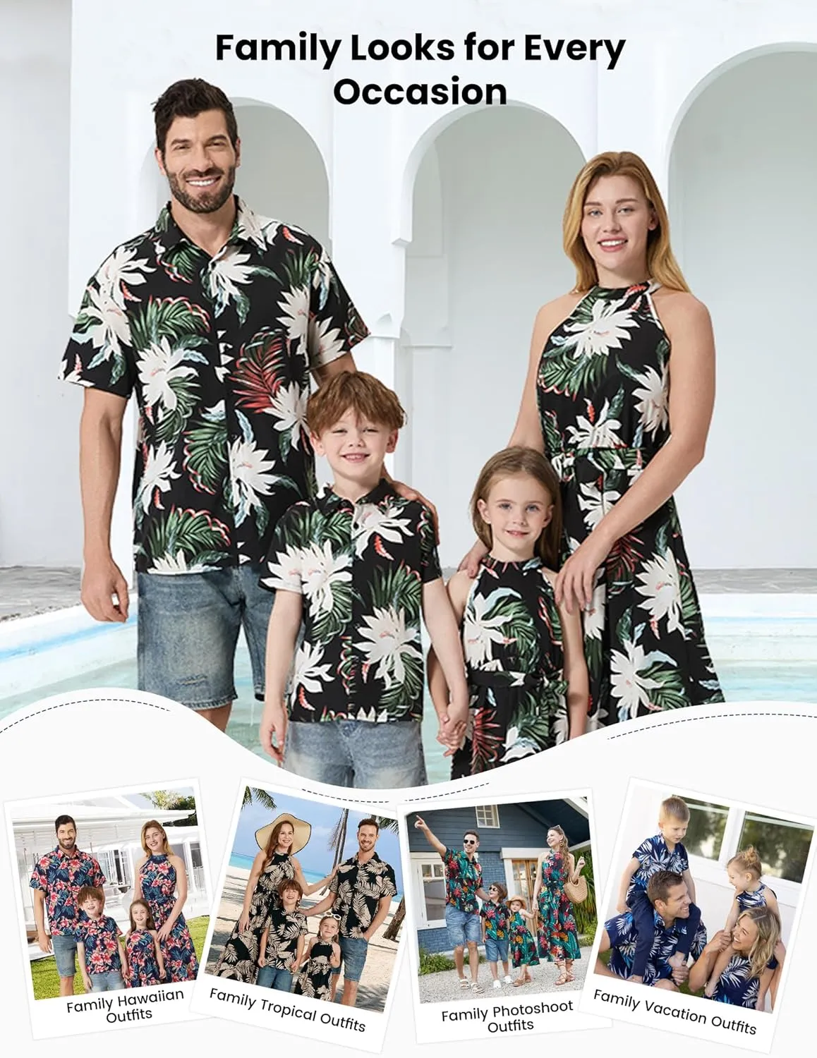 PATPAT Family Hawaiian Matching Outfits Mommy and Me Outfits Caribbean Vacation Summer Tropical Halter Sundresses and Shirts