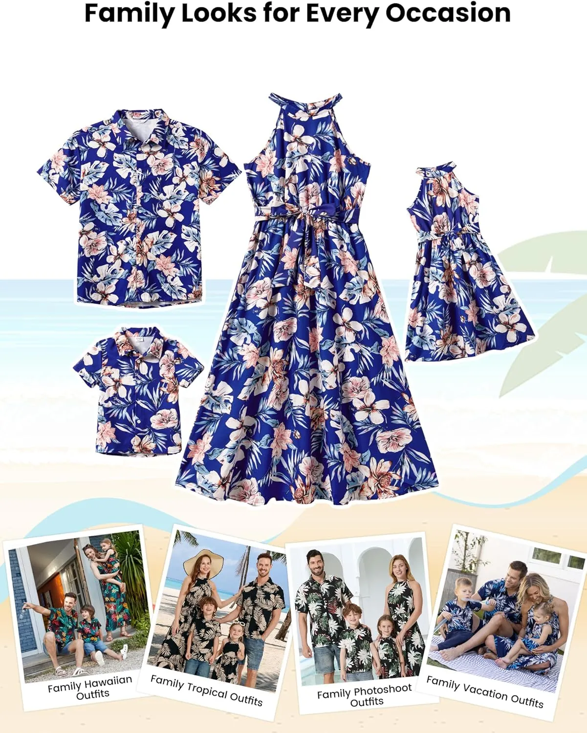 PATPAT Family Hawaiian Matching Outfits Mommy and Me Outfits Caribbean Vacation Summer Tropical Halter Sundresses and Shirts