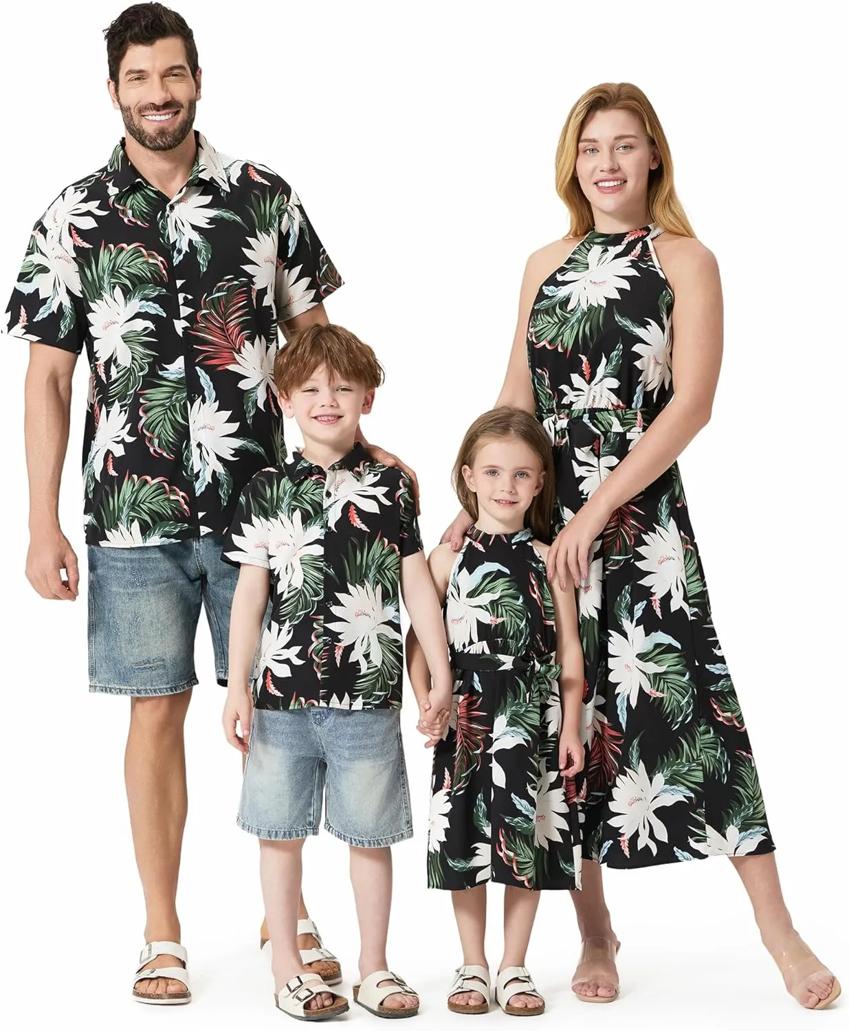 PATPAT Family Hawaiian Matching Outfits Mommy and Me Outfits Caribbean Vacation Summer Tropical Halter Sundresses and Shirts