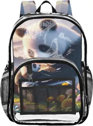 Penda Bear Cub Spring Floral Women Clear Backpack Cute Kids Backpack for Girls Approved Plastic Bag Large