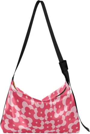 Pink Daisy Flower Plaid Hobo Leather Bags for Women Women's Large Purse Print Floral Print Women Shoulder Handbags