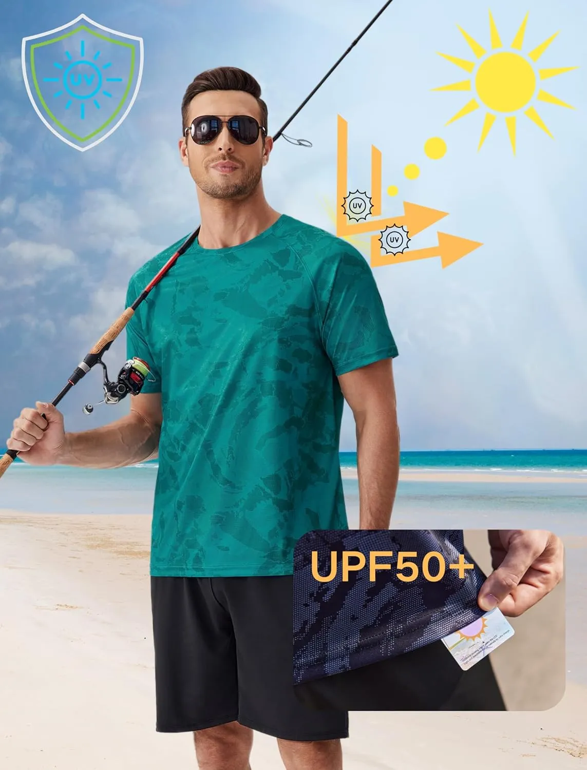PINSPARK Men's Rash Guard Swim Shirt UPF50  Sun Protection Quick Dry Athletic Water Shirts for Men Surf Hiking