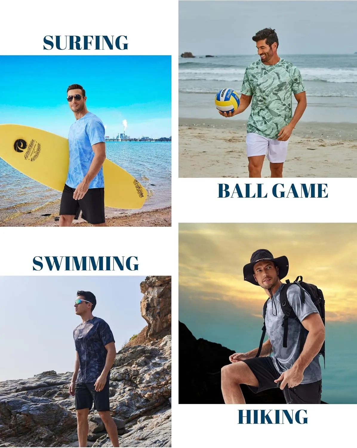 PINSPARK Men's Rash Guard Swim Shirt UPF50  Sun Protection Quick Dry Athletic Water Shirts for Men Surf Hiking