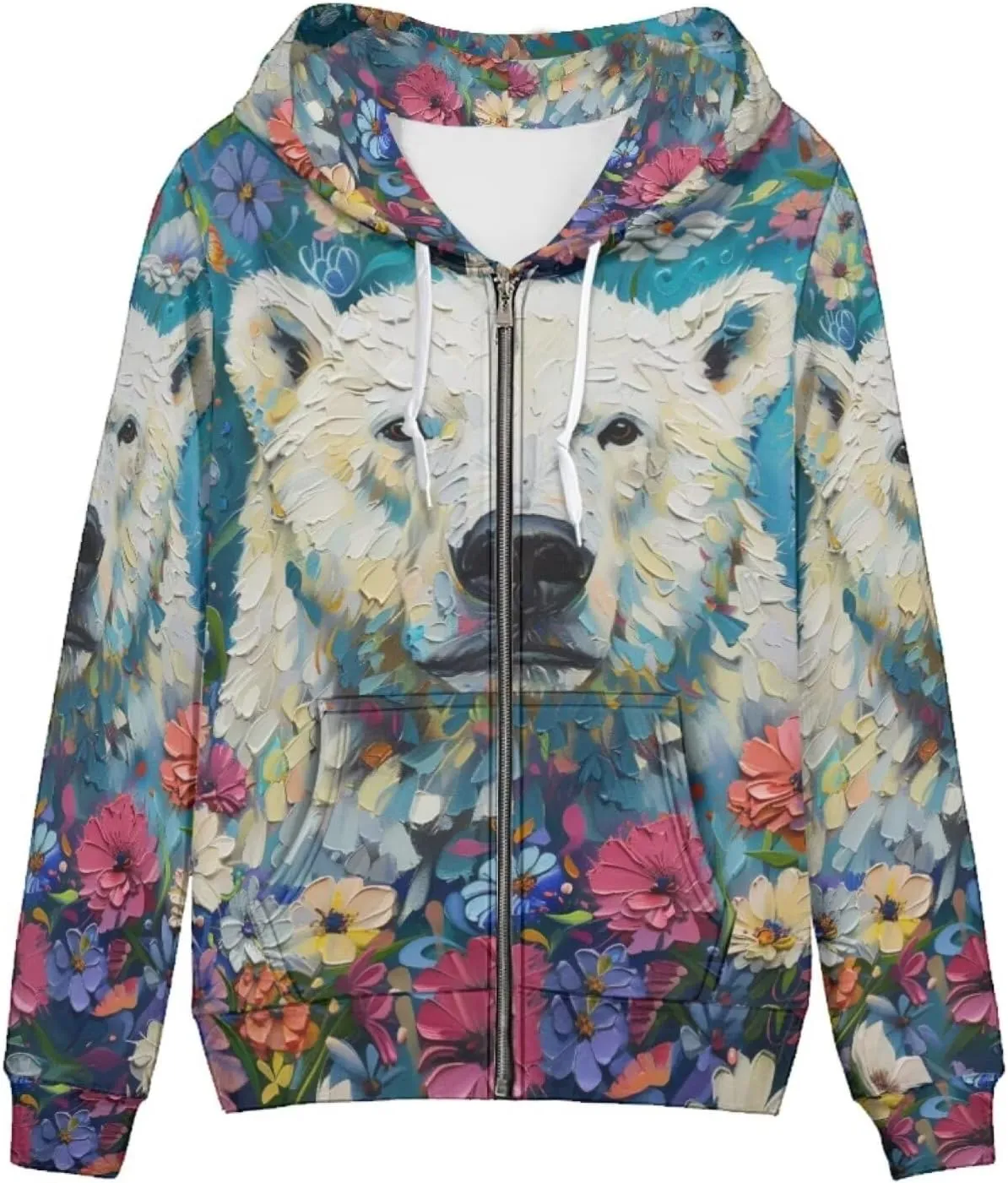 PinUp Angel Full Zip Up Hoodie Women Goth Sweatshirt Long Sleeve Art Animal Oil Painting Graphic Jacket Streetwear