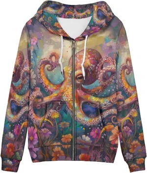 PinUp Angel Full Zip Up Hoodie Women Goth Sweatshirt Long Sleeve Art Animal Oil Painting Graphic Jacket Streetwear