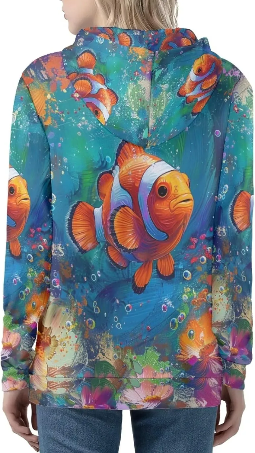 PinUp Angel Full Zip Up Hoodie Women Goth Sweatshirt Long Sleeve Art Animal Oil Painting Graphic Jacket Streetwear