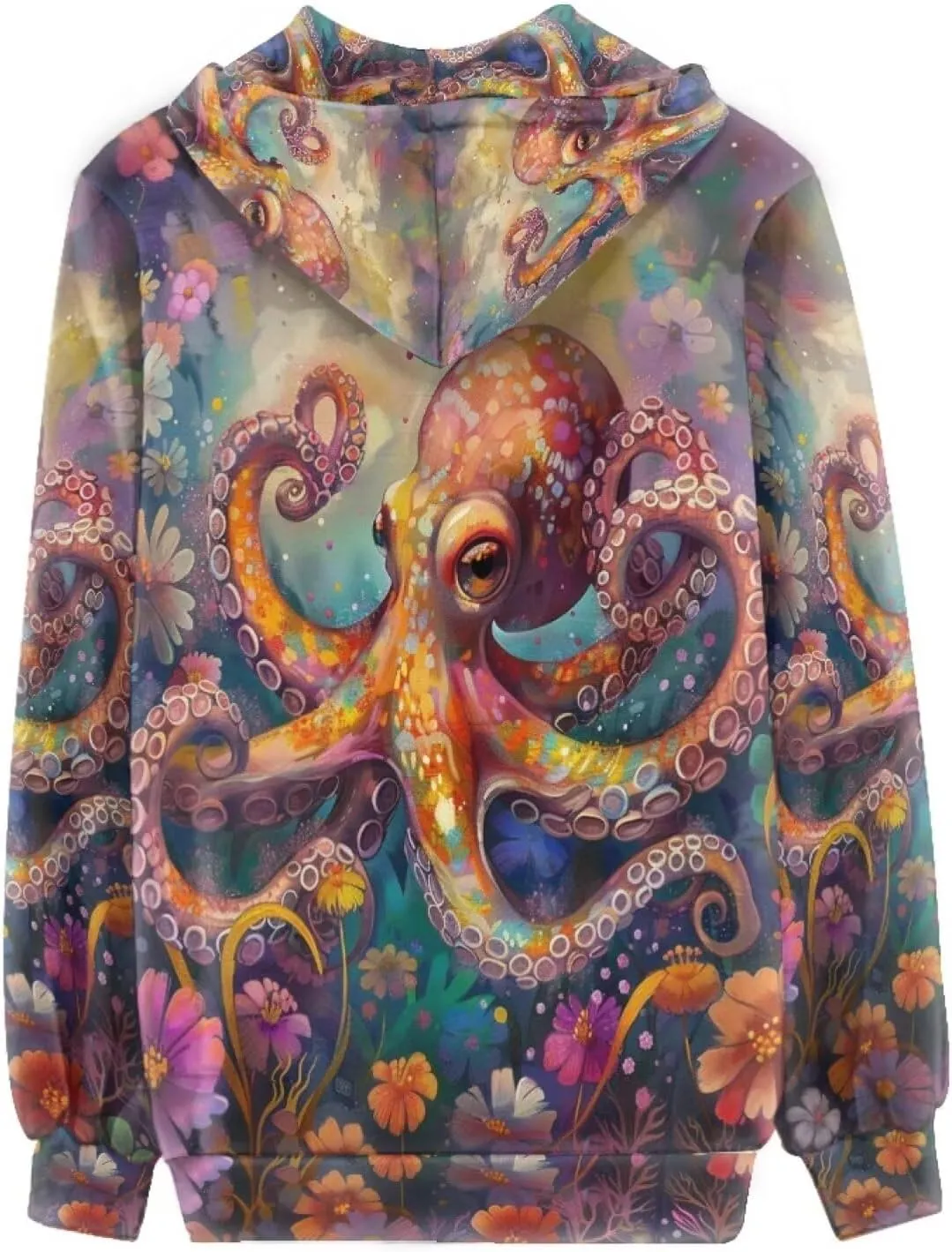 PinUp Angel Full Zip Up Hoodie Women Goth Sweatshirt Long Sleeve Art Animal Oil Painting Graphic Jacket Streetwear