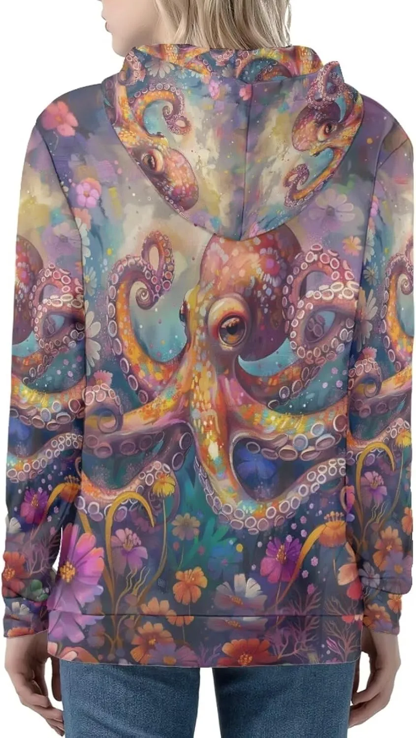 PinUp Angel Full Zip Up Hoodie Women Goth Sweatshirt Long Sleeve Art Animal Oil Painting Graphic Jacket Streetwear