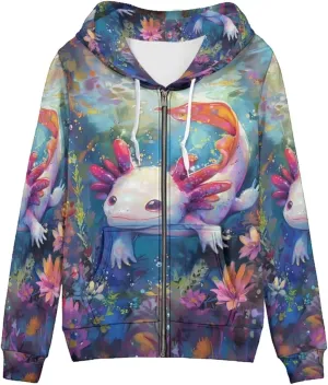 PinUp Angel Full Zip Up Hoodie Women Goth Sweatshirt Long Sleeve Art Animal Oil Painting Graphic Jacket Streetwear