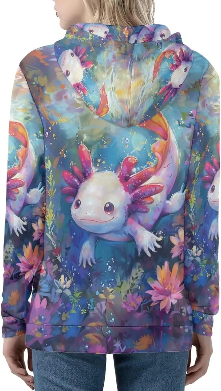 PinUp Angel Full Zip Up Hoodie Women Goth Sweatshirt Long Sleeve Art Animal Oil Painting Graphic Jacket Streetwear
