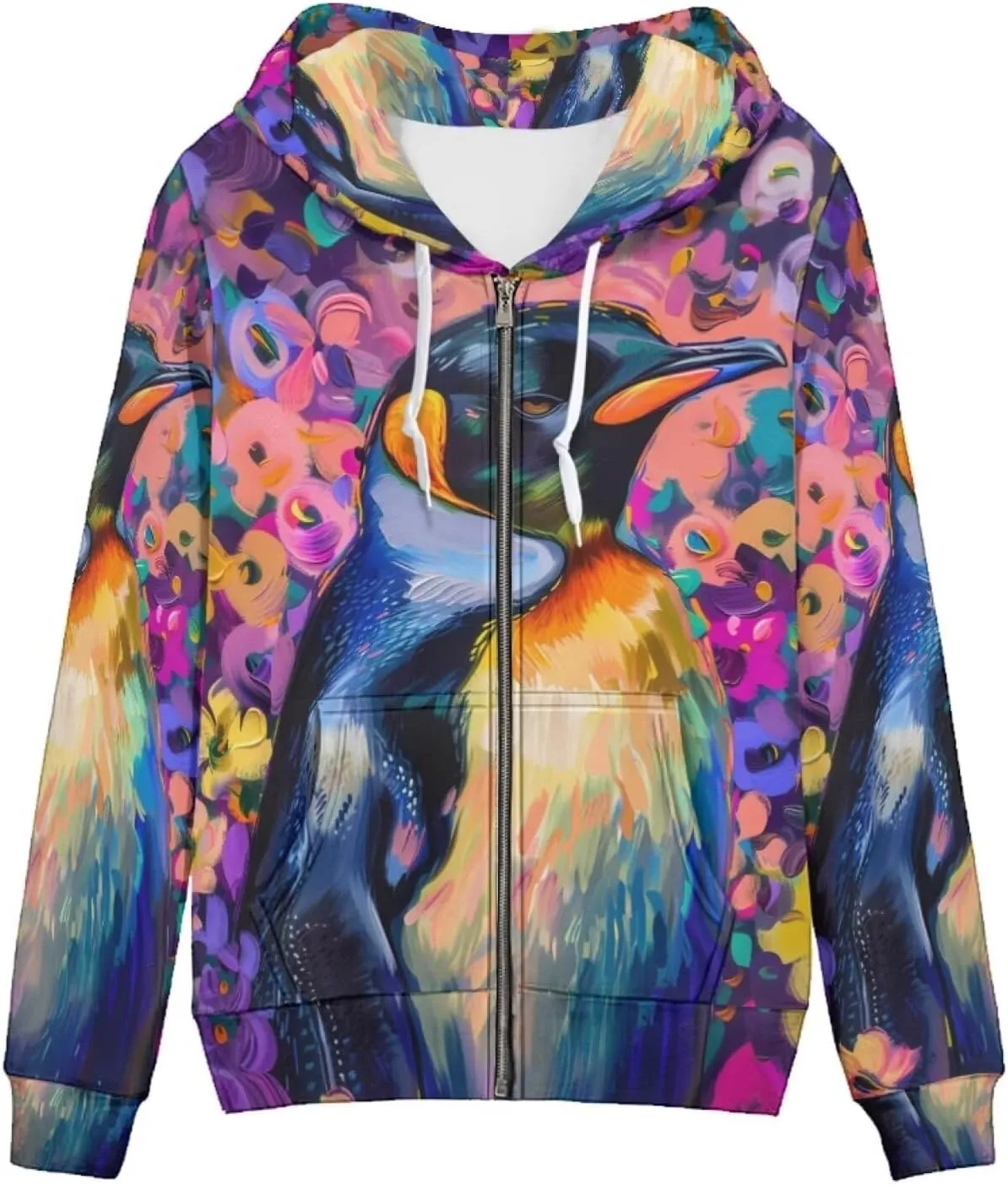 PinUp Angel Full Zip Up Hoodie Women Goth Sweatshirt Long Sleeve Art Animal Oil Painting Graphic Jacket Streetwear