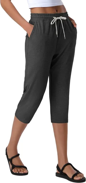 Pioneer Camp Women's Capri Yoga Pants Wide Leg Loose Stretch Athletic Sweatpants Causal Cropped Pajama Pants with Pockets