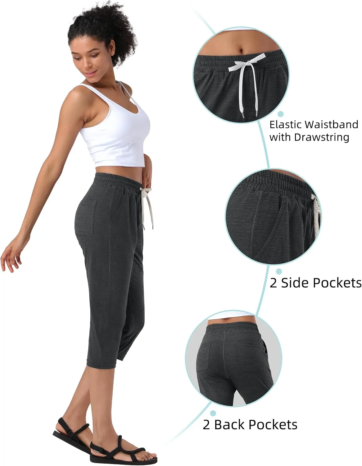 Pioneer Camp Women's Capri Yoga Pants Wide Leg Loose Stretch Athletic Sweatpants Causal Cropped Pajama Pants with Pockets